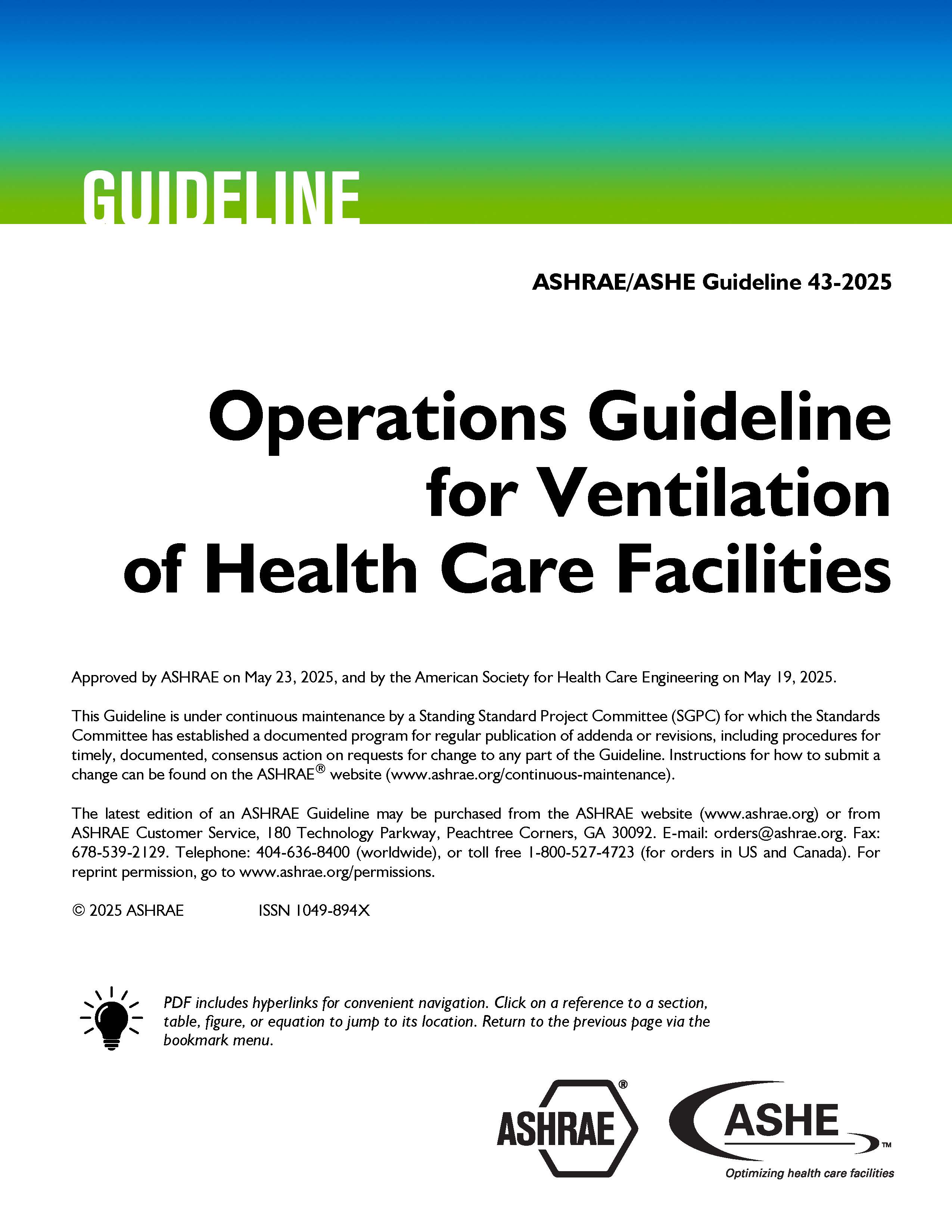 ASHRAE/ASHE Guideline 43, Operations Guideline for Ventilation of Health Care Facilities: Digital Version