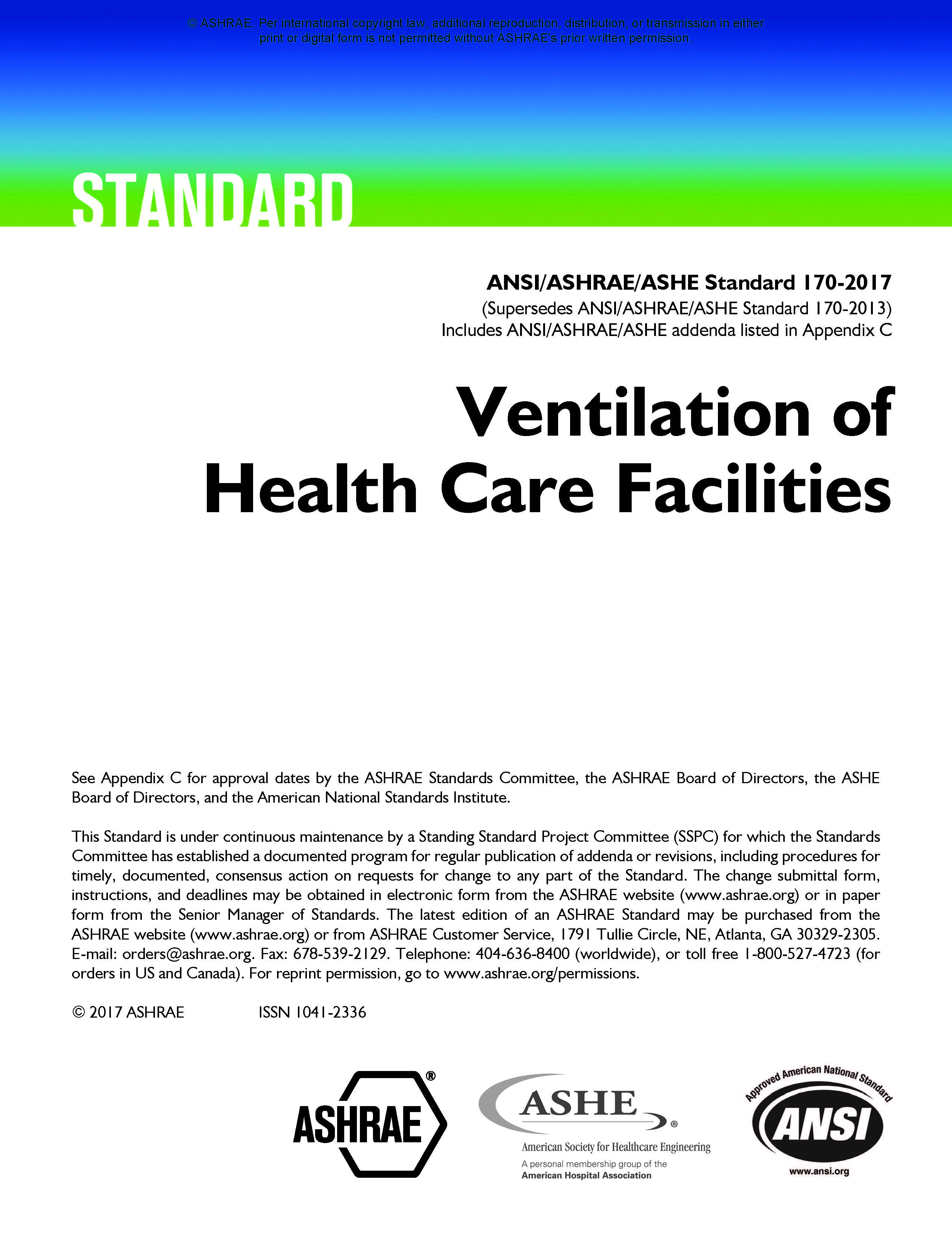 ANSI/ASHRAE/ASHE Standard 170-2017, Ventilation of Health Care Facilities: Digital Edition
